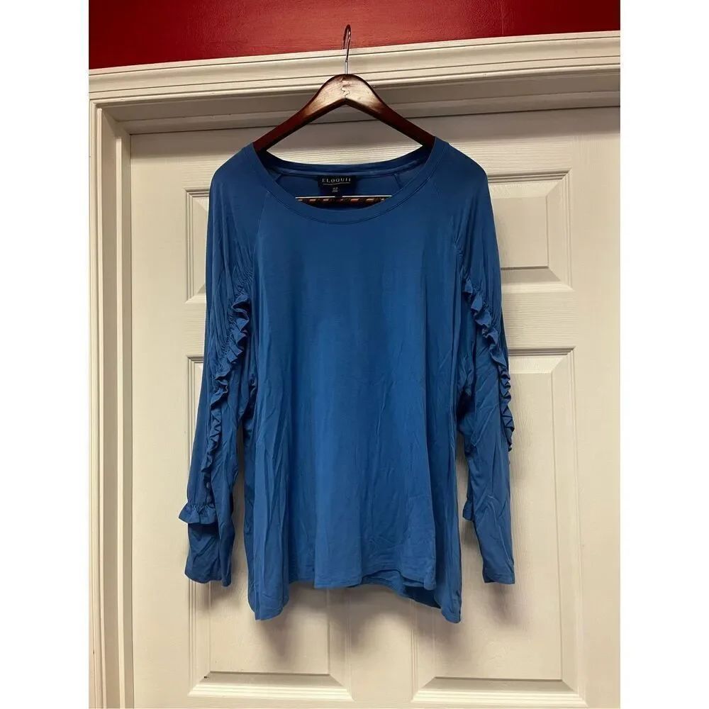 Eloquii Blue Ruffle Sleeve Top sz 26/28 EUC